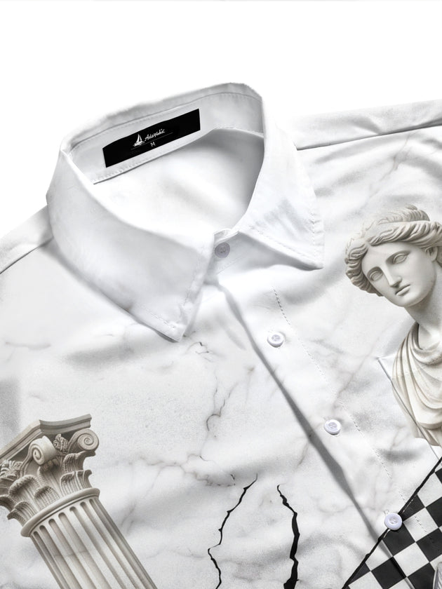 Adaychic Men's Long Sleeve Shirt - Abstract Geometric And Psychedelic Patterns With Classical Statue Print with Chest Pocket