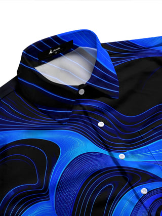 Adaychic Men's Abstract Abstract Blue And Black Swirl Pattern Long Sleeve Shirt with Chest Pocket