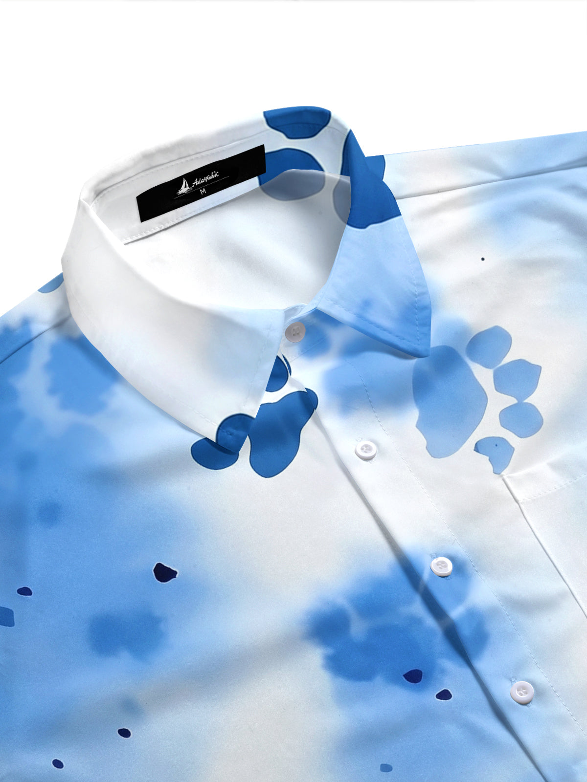 Adaychic Men's Tie Dye Blue Paw Print Tie Dye Pattern Short Sleeve Shirt with Chest Pocket
