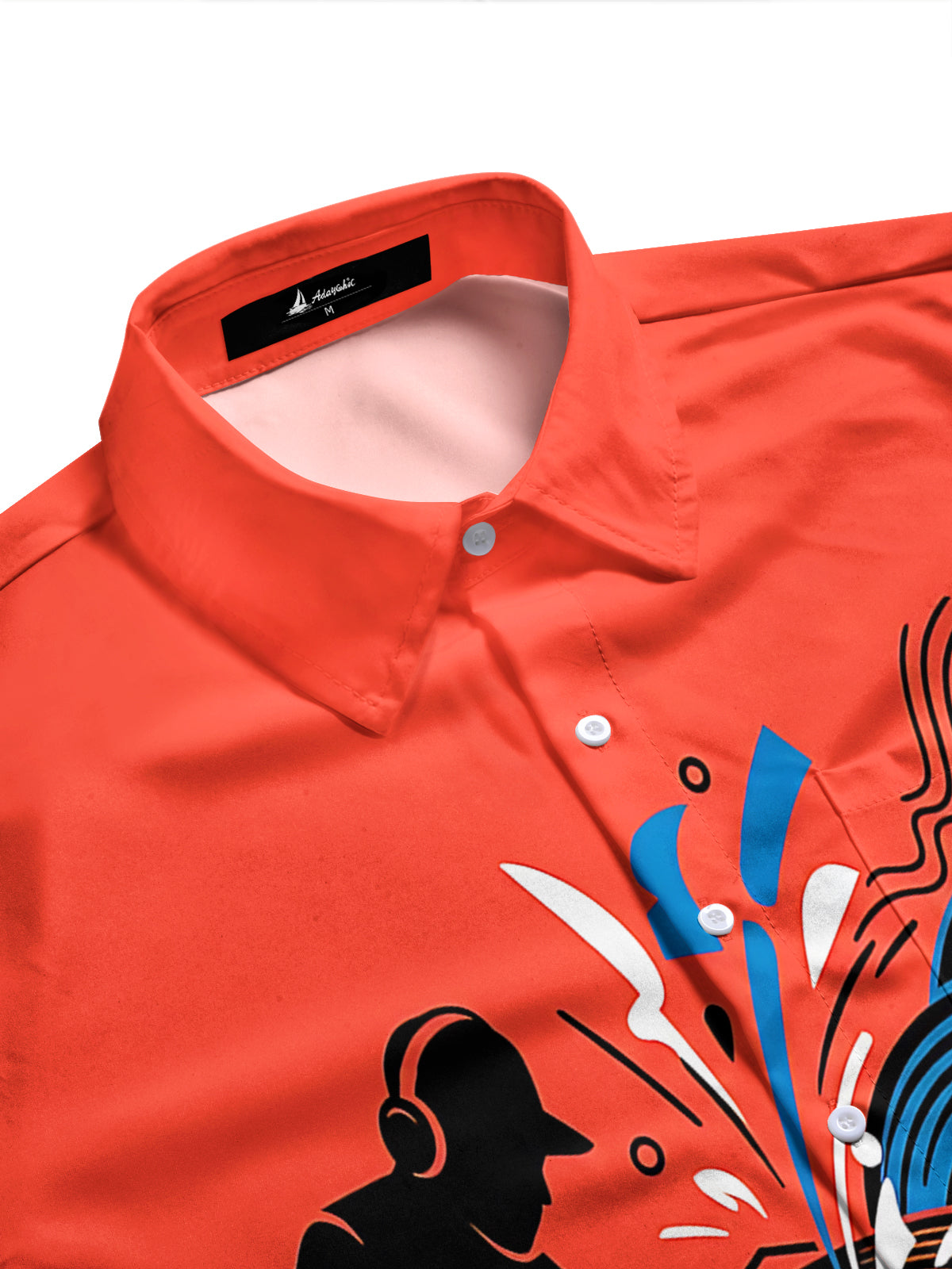 Adaychic Men's Graphic DJ Silhouette And Vinyl Records Print Long Sleeve Shirt with Chest Pocket