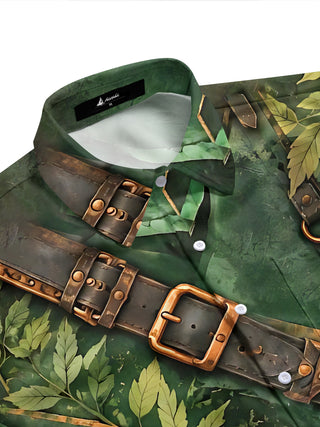 Adaychic Men's Printed Jungle Leaves And Explorer Gear Print Short Sleeve Shirt with Chest Pocket