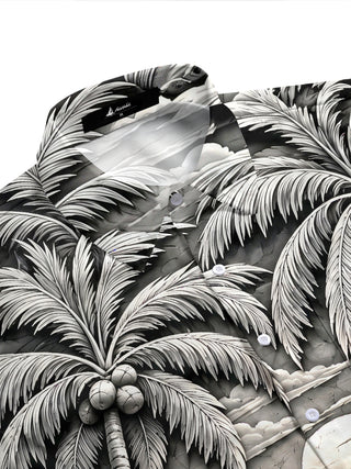Adaychic Men's Hawaiian Palm Trees And Coconuts Print Short Sleeve Shirt with Chest Pocket