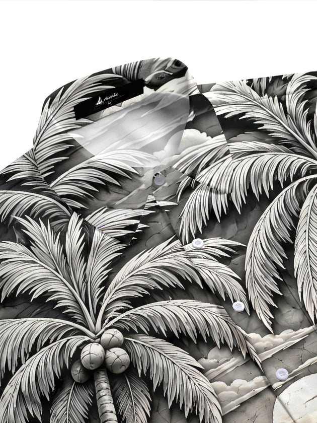 Adaychic Men's Hawaiian Palm Trees And Coconuts Print Short Sleeve Shirt with Chest Pocket