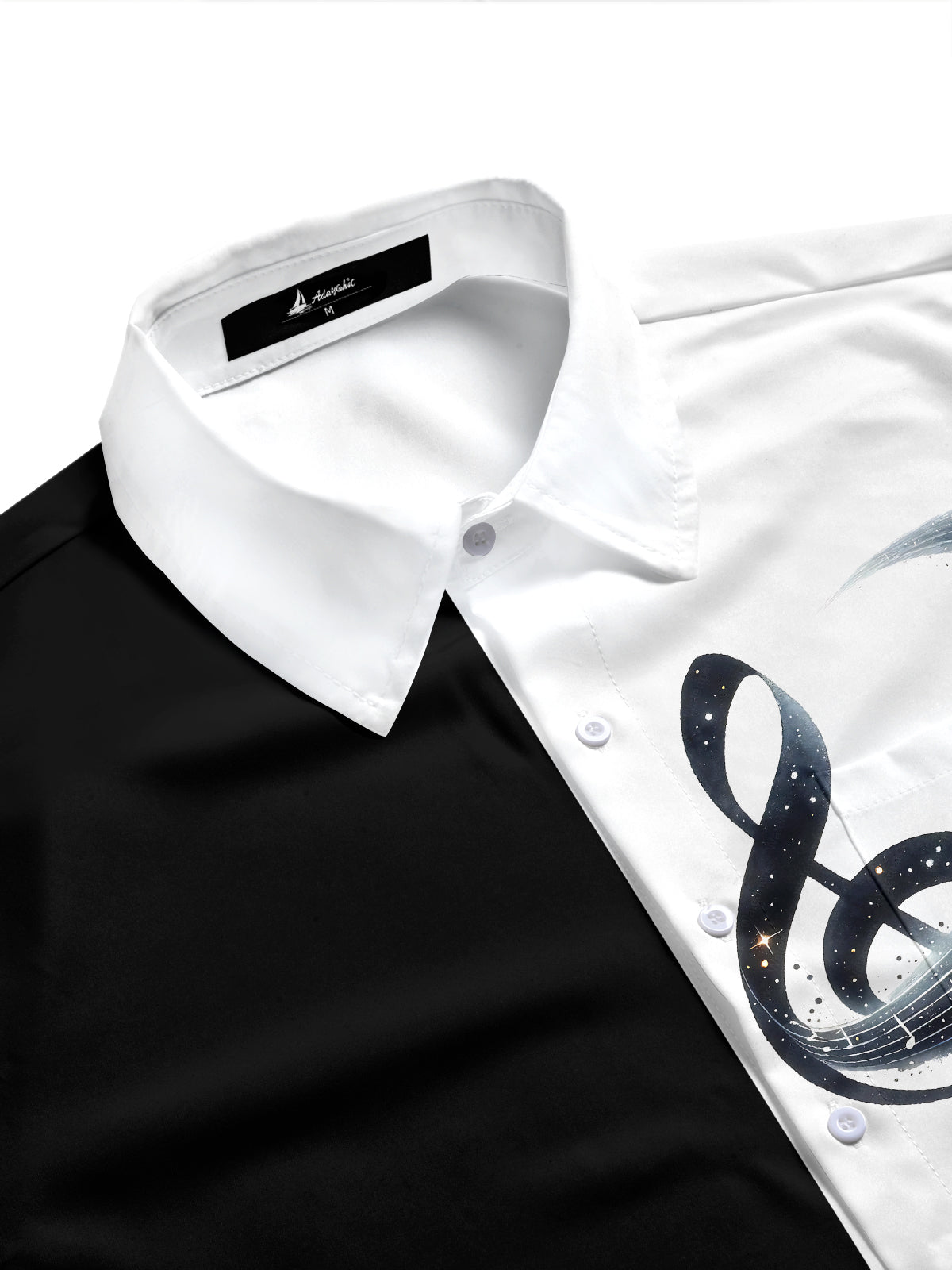 Adaychic Men's Graphic Musical Notes Print Treble Clef Print Short Sleeve Shirt with Chest Pocket