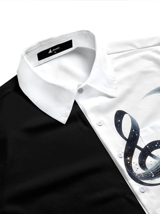 Adaychic Men's Graphic Musical Notes Print Treble Clef Print Short Sleeve Shirt with Chest Pocket