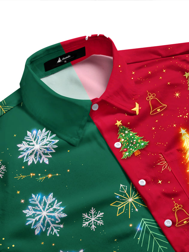 Adaychic Men's Printed Christmas Trees And Snowflakes Print Long Sleeve Shirt with Chest Pocket