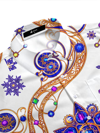 Adaychic Men's Printed Snowflakes And Constellations Print Short Sleeve Shirt with Chest Pocket