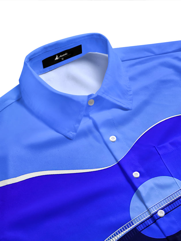 Adaychic Men's Printed Abstract Geometric Bridge Print Short Sleeve Shirt with Chest Pocket