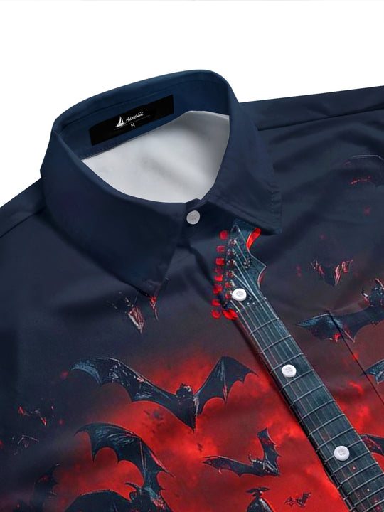 Adaychic Men's Graphic Electric Guitar Print Short Sleeve Shirt with Chest Pocket