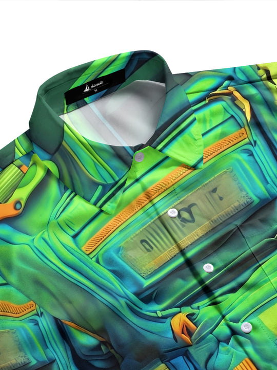Adaychic Men's Graphic 3D Tactical Backpack Print Long Sleeve Shirt with Chest Pocket