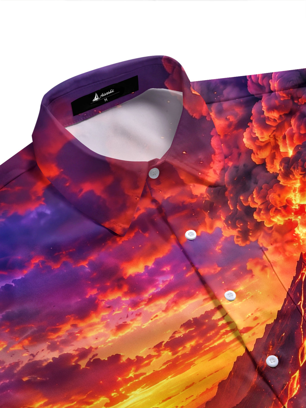 Adaychic Men's Volcano Eruption With Lava Flow Print Short Sleeve Shirt with Chest Pocket