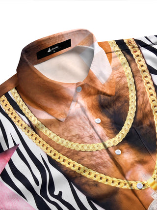 Adaychic Men's Printed Zebra Print Pink Shirt Print Long Sleeve Shirt with Chest Pocket