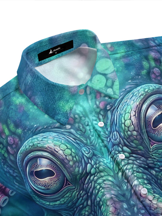 Adaychic Men's Graphic Octopus Face Print Tentacles Print Short Sleeve Shirt with Chest Pocket