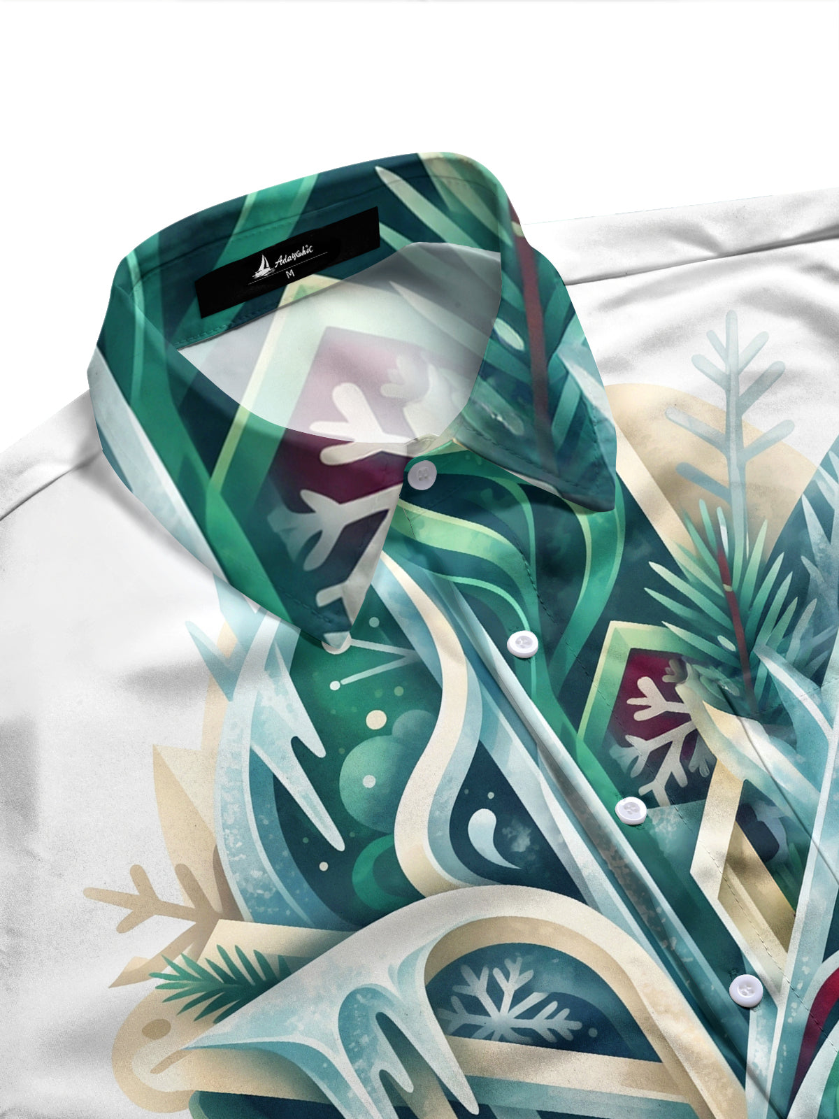 Adaychic Men's Printed Winter Icicle Pine And Snowflake Print Long Sleeve Shirt with Chest Pocket