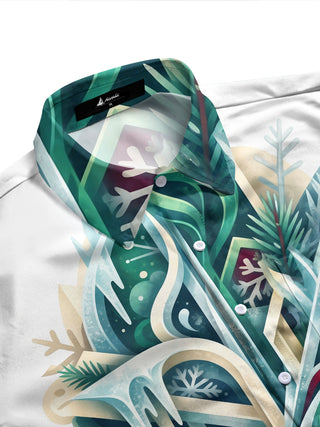 Adaychic Men's Printed Winter Icicle Pine And Snowflake Print Long Sleeve Shirt with Chest Pocket