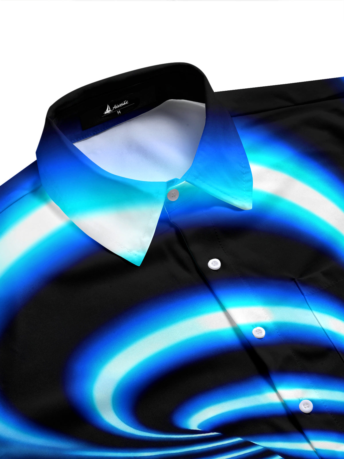 Adaychic Men's Psychedelic Blue Neon Swirl Pattern Short Sleeve Shirt with Chest Pocket