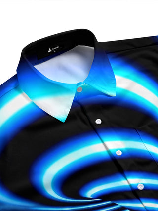 Adaychic Men's Psychedelic Blue Neon Swirl Pattern Short Sleeve Shirt with Chest Pocket