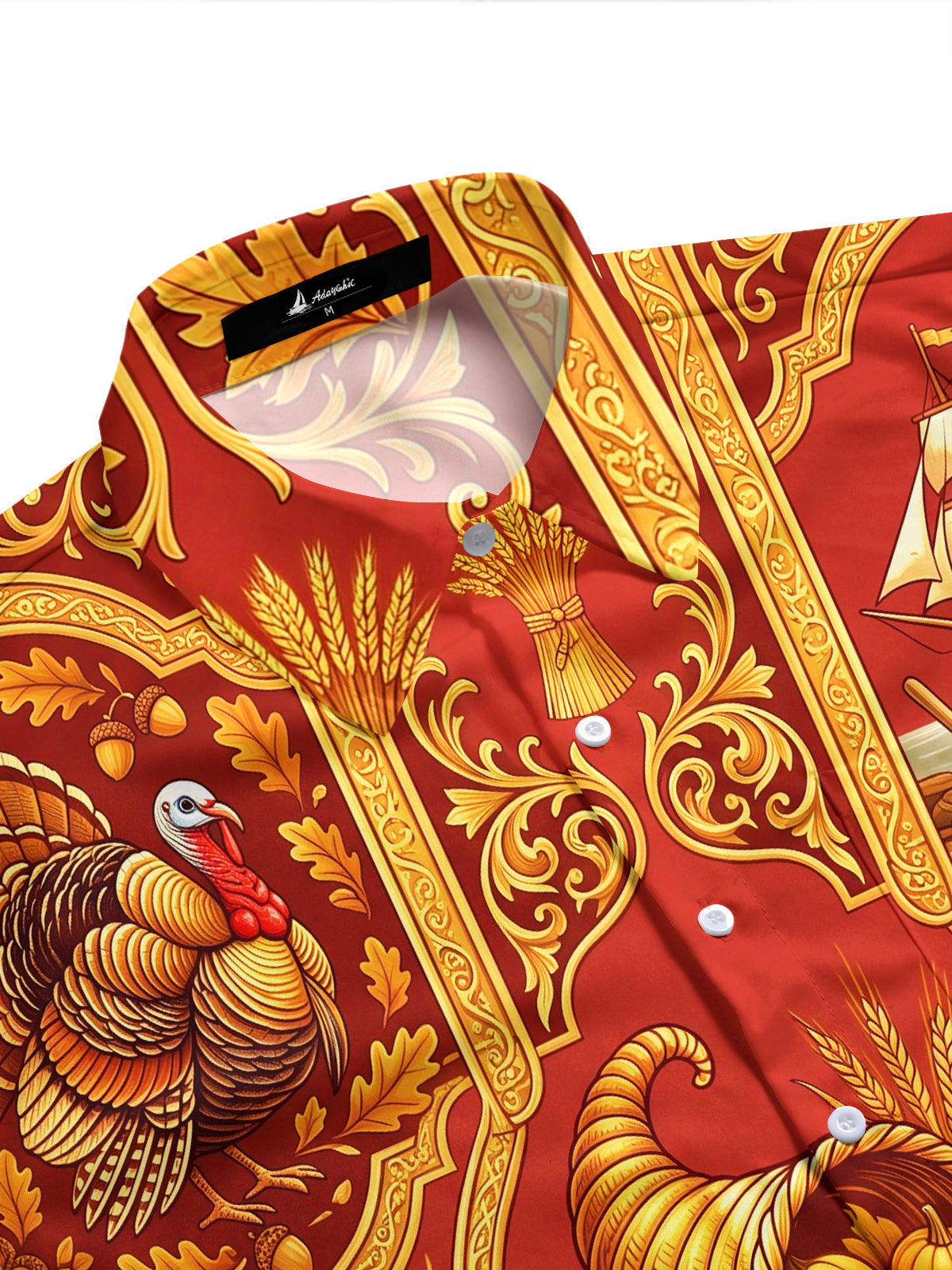Adaychic Men's Short Sleeve Shirt - Thanksgiving Cornucopia And Harvest Produce Print with Chest Pocket