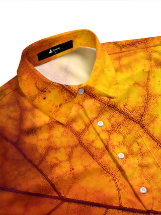 Adaychic Men's Printed Autumn Leaf Print Leaf Vein Pattern Short Sleeve Shirt with Chest Pocket