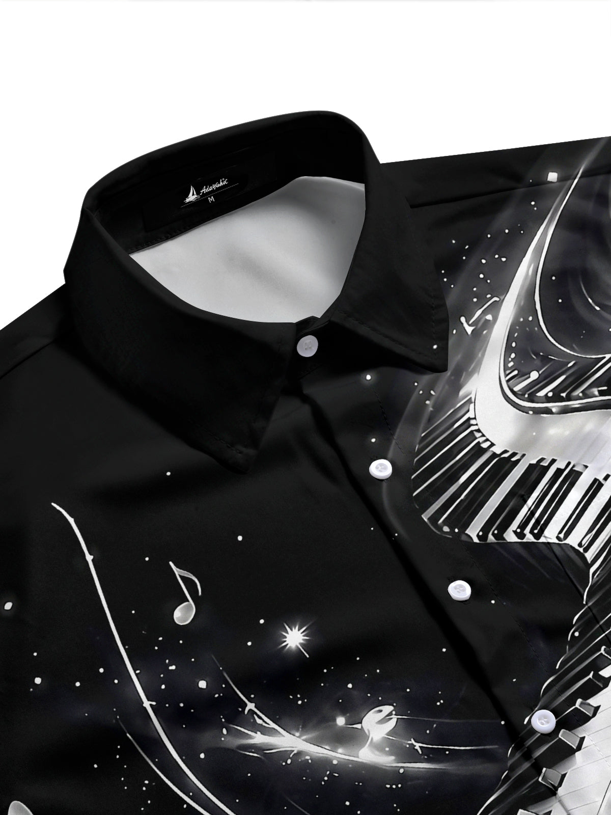 Adaychic Men's Graphic Piano Keyboard Print Short Sleeve Shirt with Chest Pocket