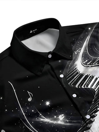 Adaychic Men's Graphic Piano Keyboard Print Short Sleeve Shirt with Chest Pocket