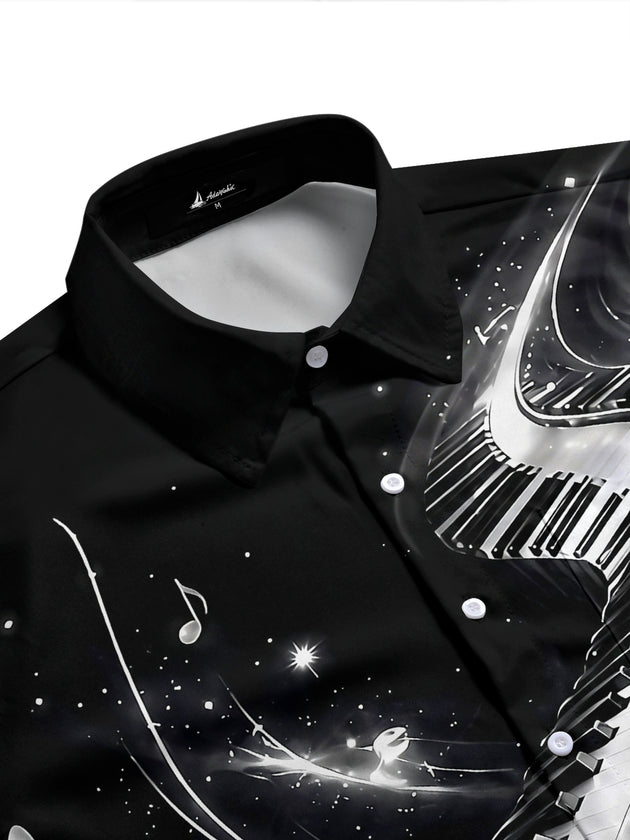 Adaychic Men's Graphic Piano Keyboard Print Short Sleeve Shirt with Chest Pocket
