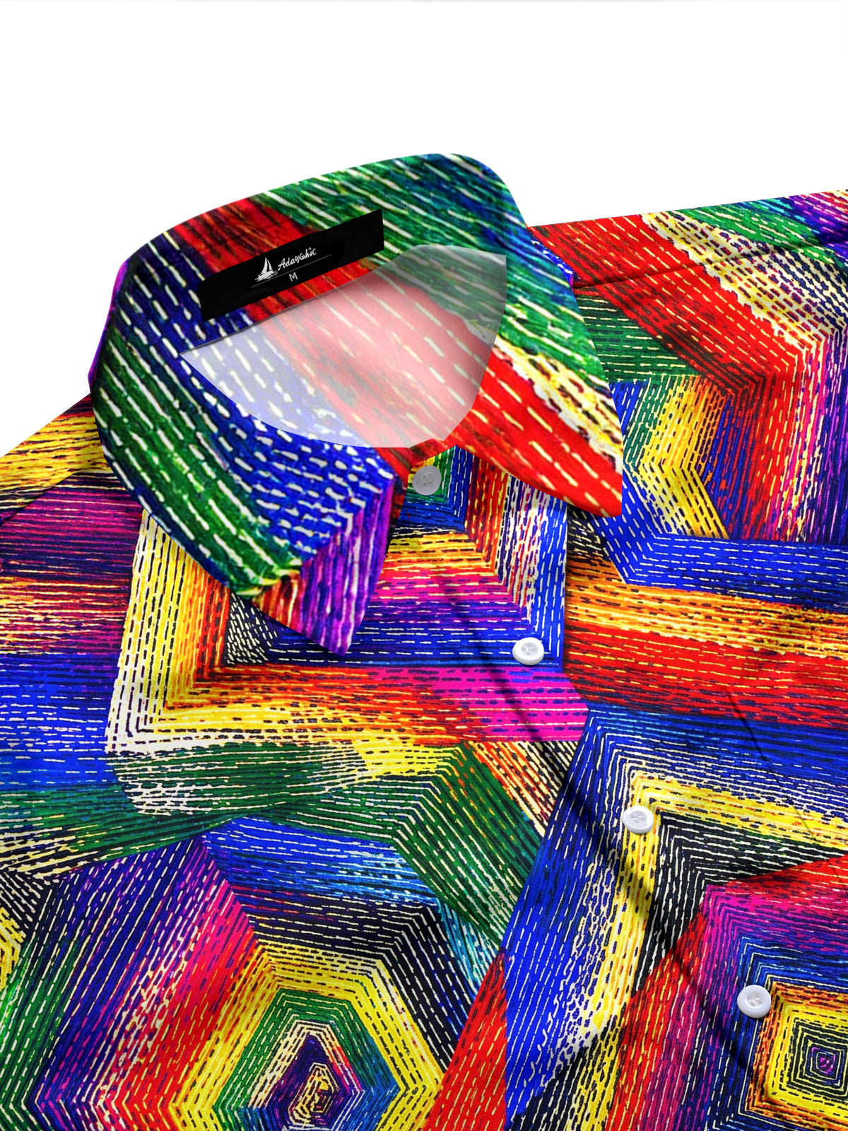 Adaychic Men's Patterned Colorful Geometric Spiral Pattern Long Sleeve Shirt with Chest Pocket