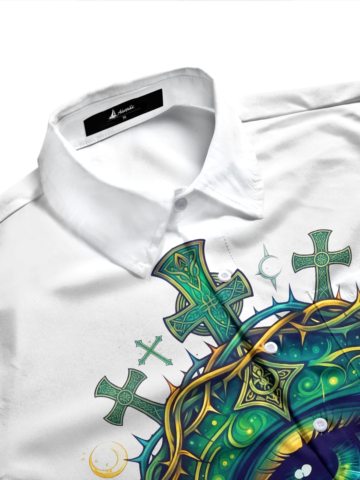 Adaychic Men's Long Sleeve Shirt - All-seeing Eye With Thorn Crown And Crosses Print with Chest Pocket