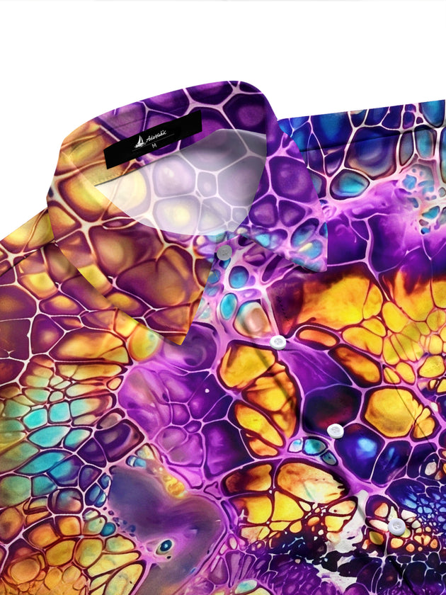 Adaychic Men's Printed Fluid Cell Texture Print Long Sleeve Shirt with Chest Pocket