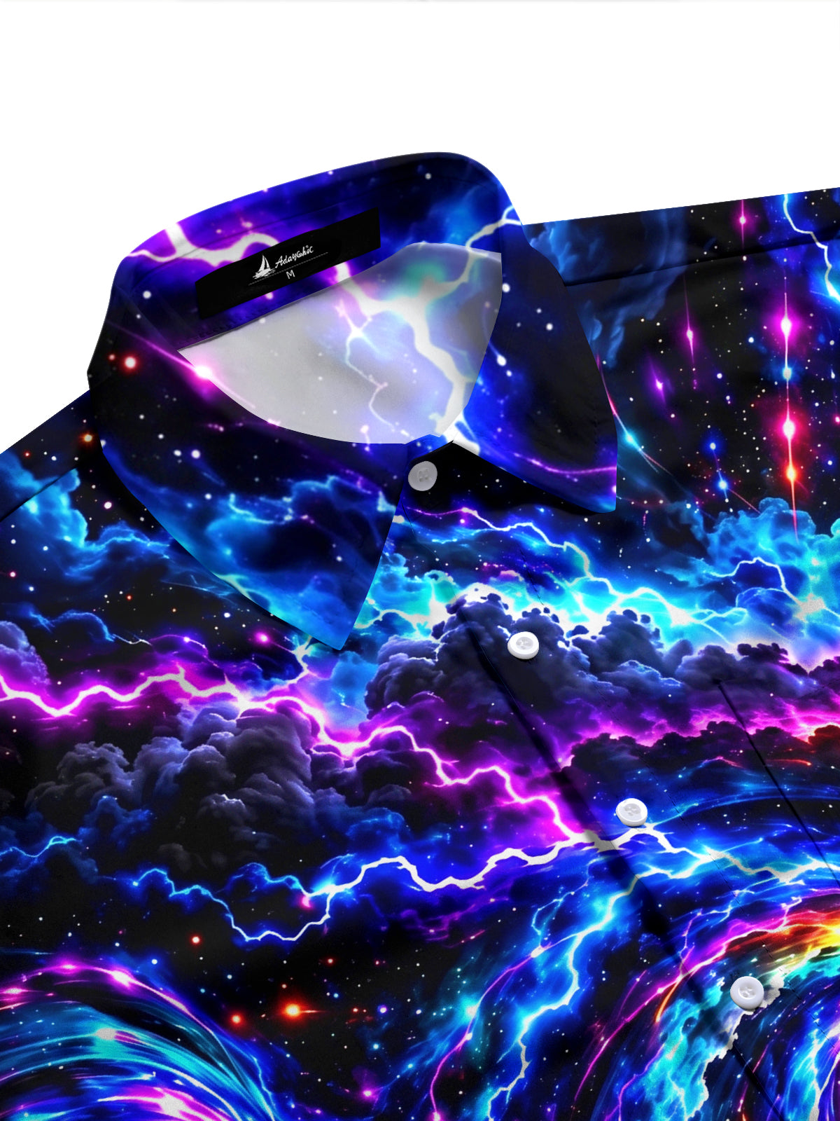 Adaychic Men's Long Sleeve Shirt - Abstract Cosmic Swirl With Lightning And Clouds Print with Chest Pocket