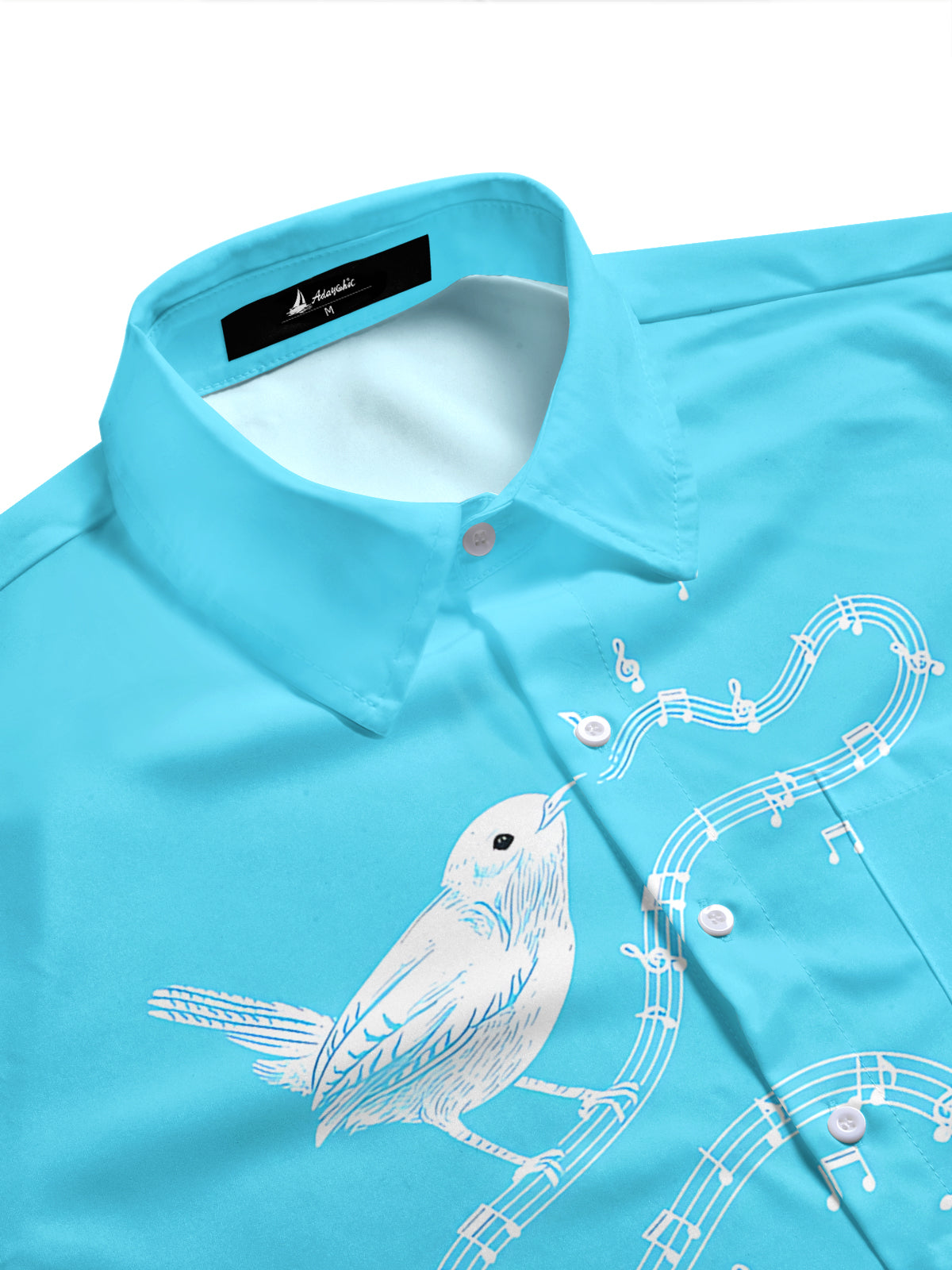 Adaychic Men's Hawaiian Bird On Musical Staff Print Short Sleeve Shirt with Chest Pocket