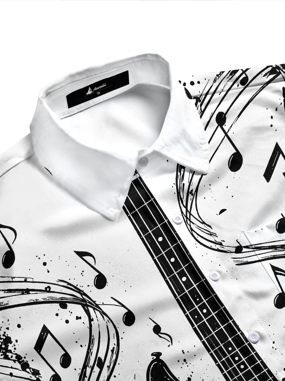 Adaychic Men's Long Sleeve Shirt - Electric Guitar And Piano Keys With Musical Notes Print with Chest Pocket