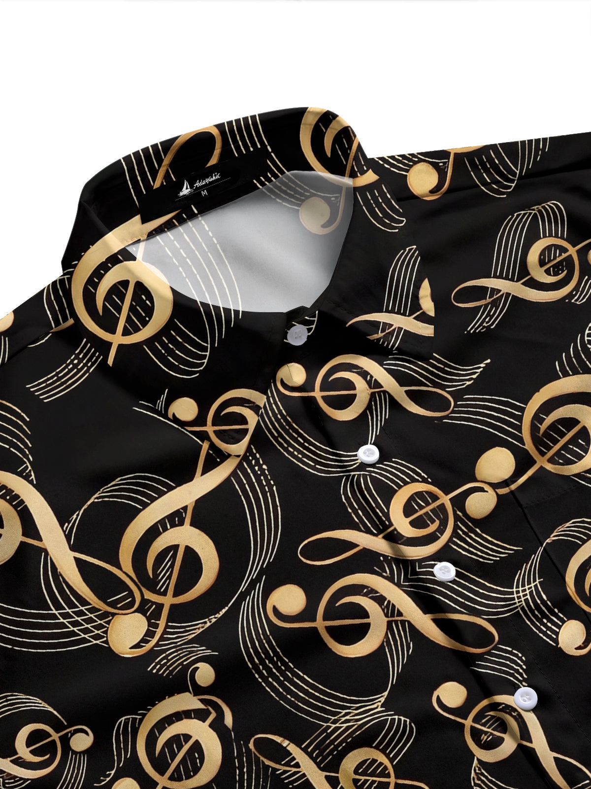 Adaychic Men's Printed Musical Notes Pattern Long Sleeve Shirt with Chest Pocket