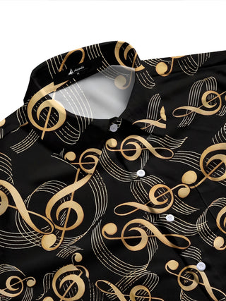 Adaychic Men's Printed Musical Notes Pattern Long Sleeve Shirt with Chest Pocket