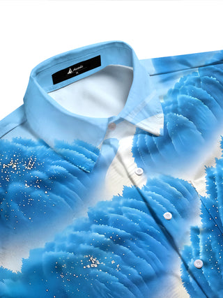 Adaychic Men's Graphic Winter Forest Landscape Print Long Sleeve Shirt with Chest Pocket