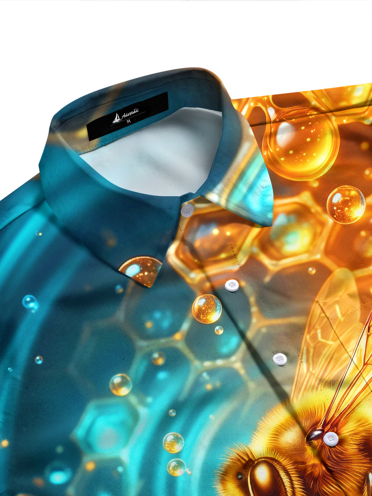 Adaychic Men's Printed Bee And Honeycomb Print Long Sleeve Shirt with Chest Pocket
