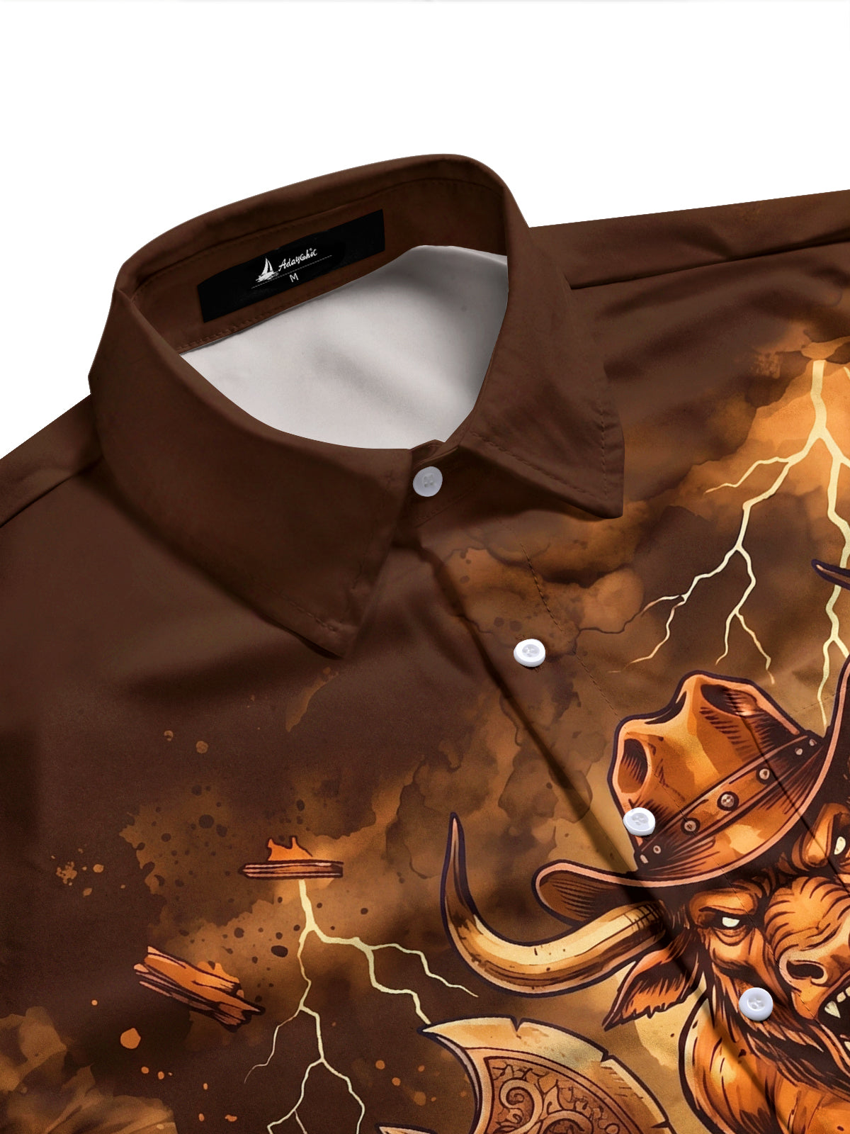 Adaychic Men's Graphic Western Bull Warrior Print Long Sleeve Shirt with Chest Pocket