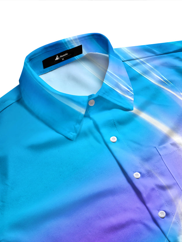 Adaychic Men's Printed Abstract Gradient Waves Print Long Sleeve Shirt with Chest Pocket