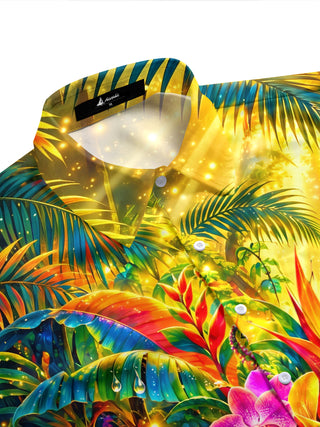 Adaychic Men's Tropical Flowers And Butterflies Print Short Sleeve Shirt with Chest Pocket