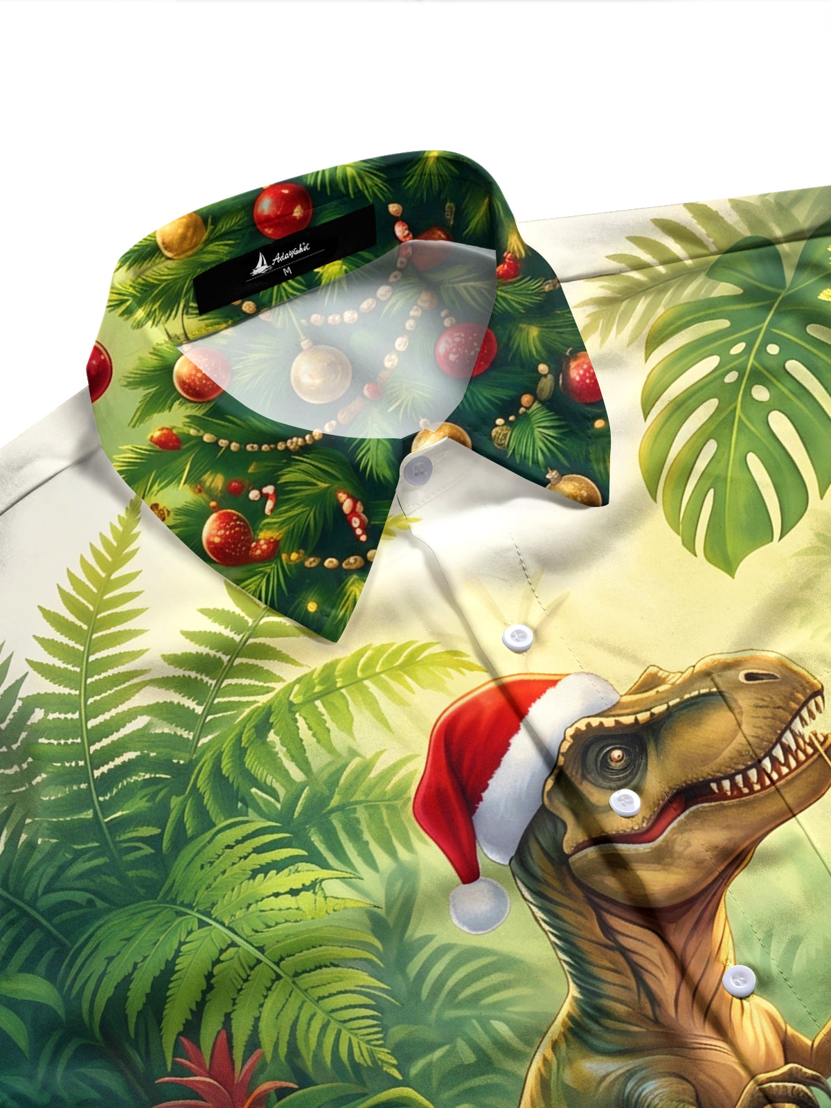 Adaychic Men's Hawaiian Dinosaur Christmas Tree Print Long Sleeve Shirt with Chest Pocket