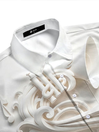 Adaychic Men's Printed 3D Relief Horn Print Short Sleeve Shirt with Chest Pocket
