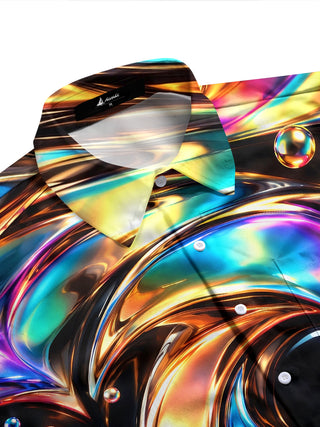 Adaychic Men's Long Sleeve Shirt - Abstract 3D Swirling Metallic Liquid And Spheres Print with Chest Pocket