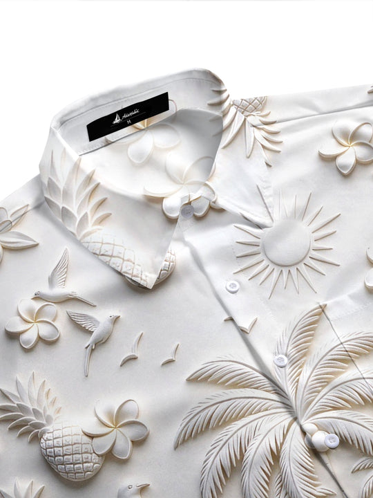 Adaychic Men's Hawaiian Palm Trees And Beach Scene Print Short Sleeve Shirt with Chest Pocket