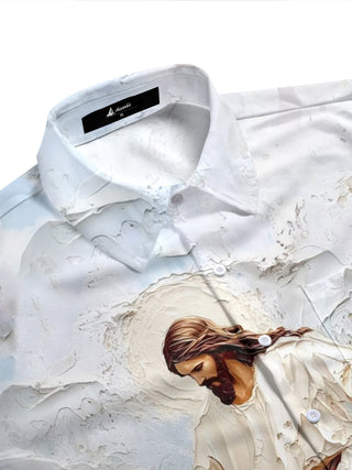 Jesus Print Men's Pocket Short Sleeve Shirts