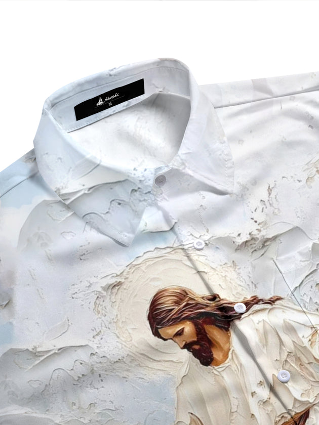 Jesus Print Men's Pocket Short Sleeve Shirts
