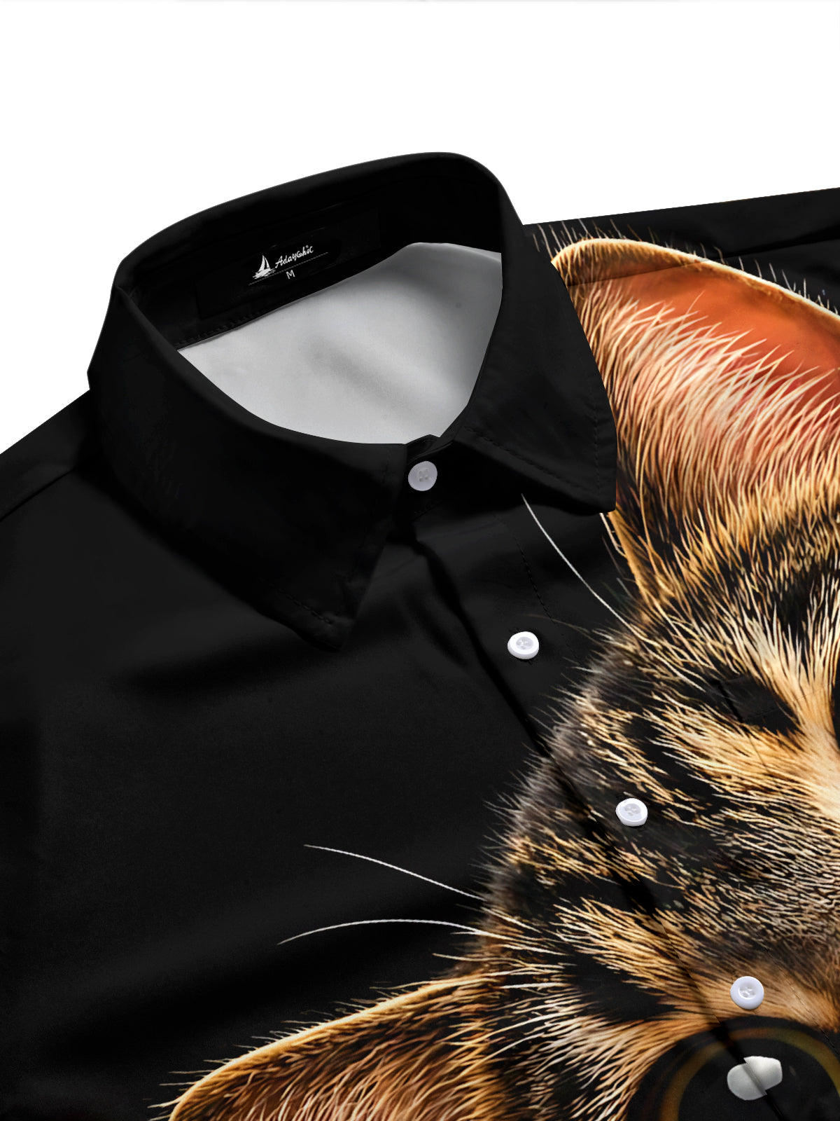 Adaychic Men's Graphic 3D Cat Print Tabby Cat Face Print Short Sleeve Shirt with Chest Pocket