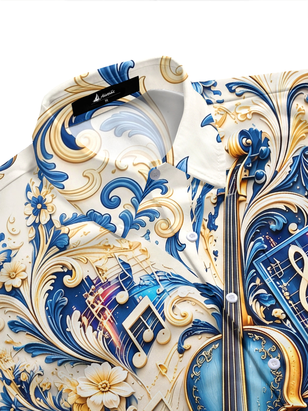 Adaychic Men's Graphic 3D Relief Violin Print Short Sleeve Shirt with Chest Pocket