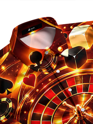 Adaychic Men's Roulette Wheel And Casino Elements Print Long Sleeve Shirt with Chest Pocket