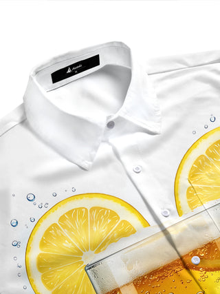Adaychic Men's Short Sleeve Shirt - Beer Mug With Lemon Slices And Ice Cubes Print with Chest Pocket