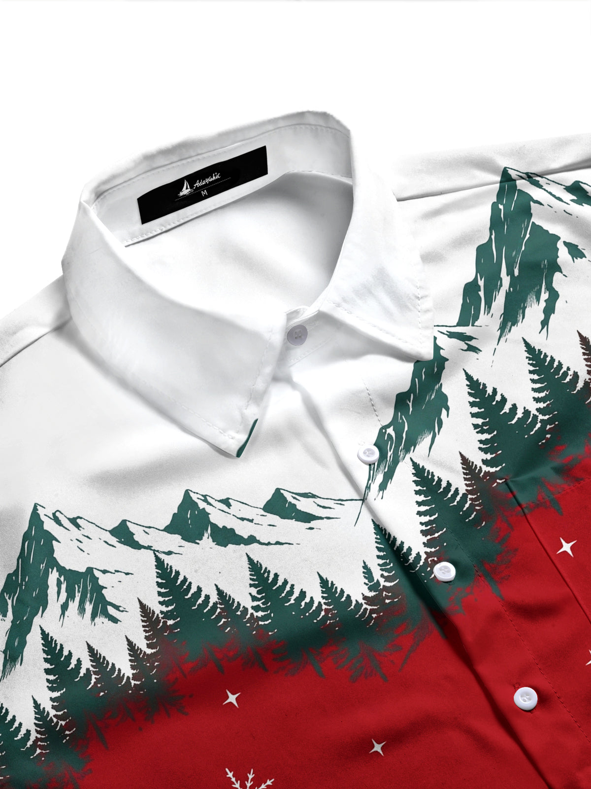 Adaychic Men's Printed Snowy Mountains And Pine Forest Print Long Sleeve Shirt with Chest Pocket